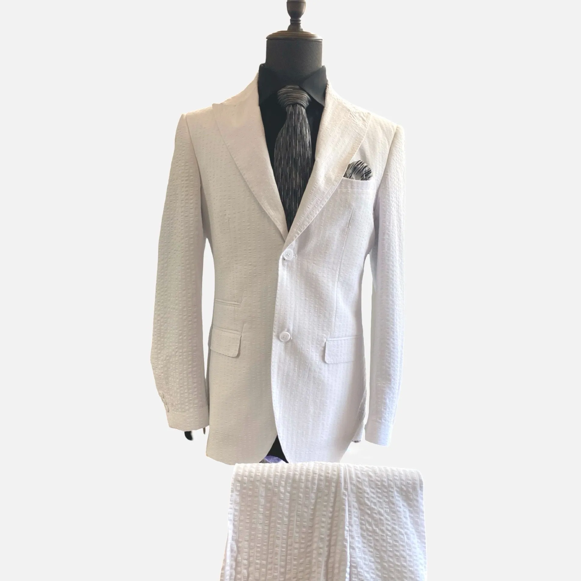 Men’s White Searsucker Summer Suit - 0 Cotton